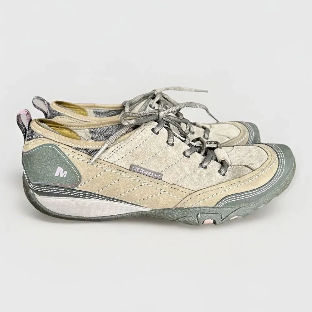 Merrell Hiking Sneaker Trail Shoes Mimosa J68170 Beige Suede Lace Up Women’s 8.5 - Picture 1 of 7